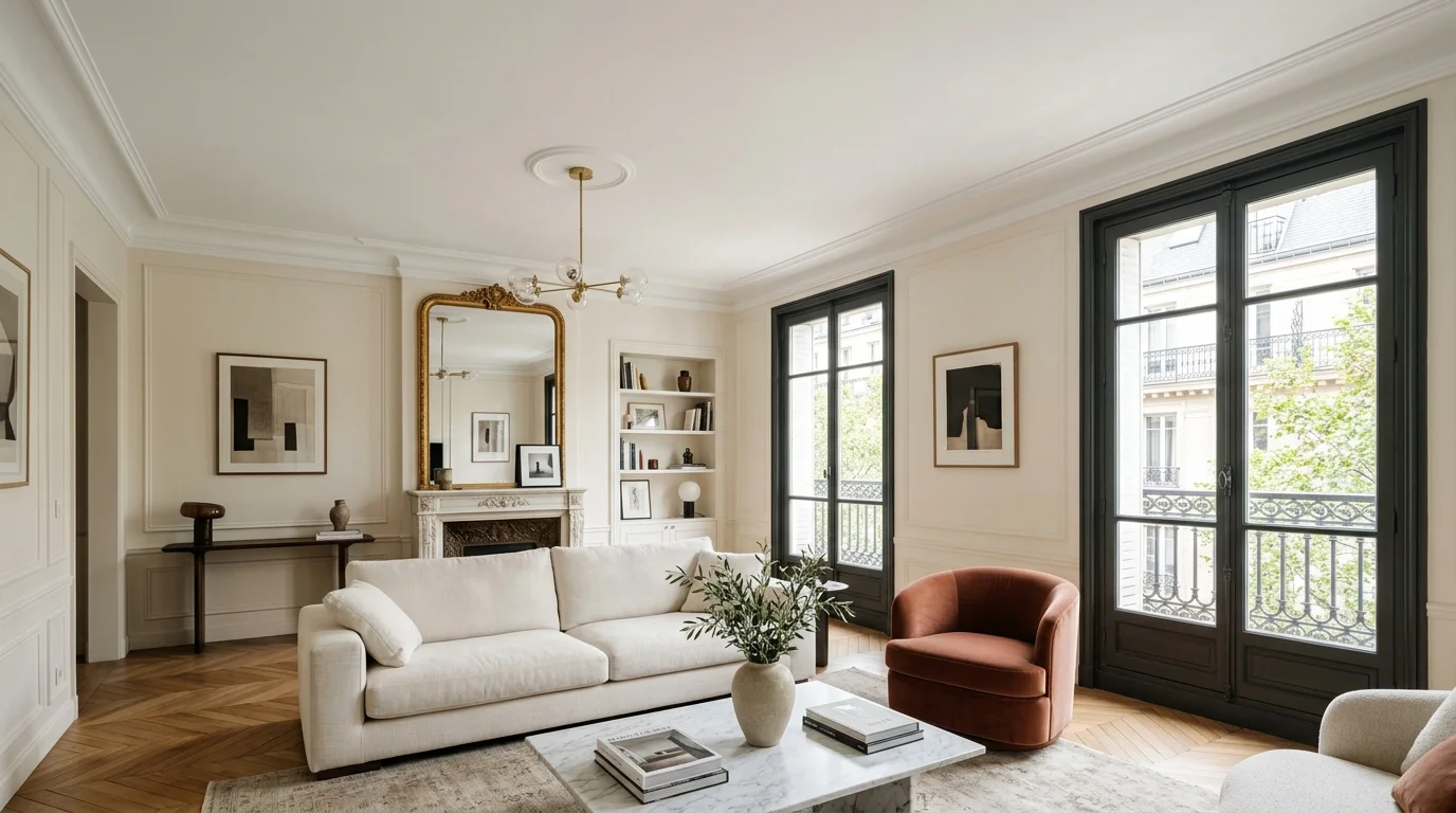 Plafond d'appartement luxueux parfaitement peint en mat sans trace à Metz