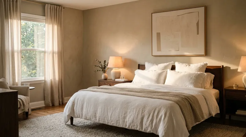 Chambre à coucher élégante avec murs en beige chaud greige