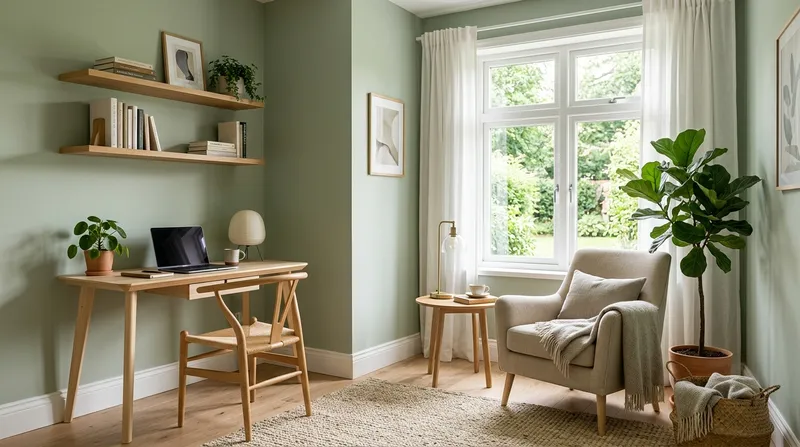 Bureau à domicile avec murs peints en vert sauge